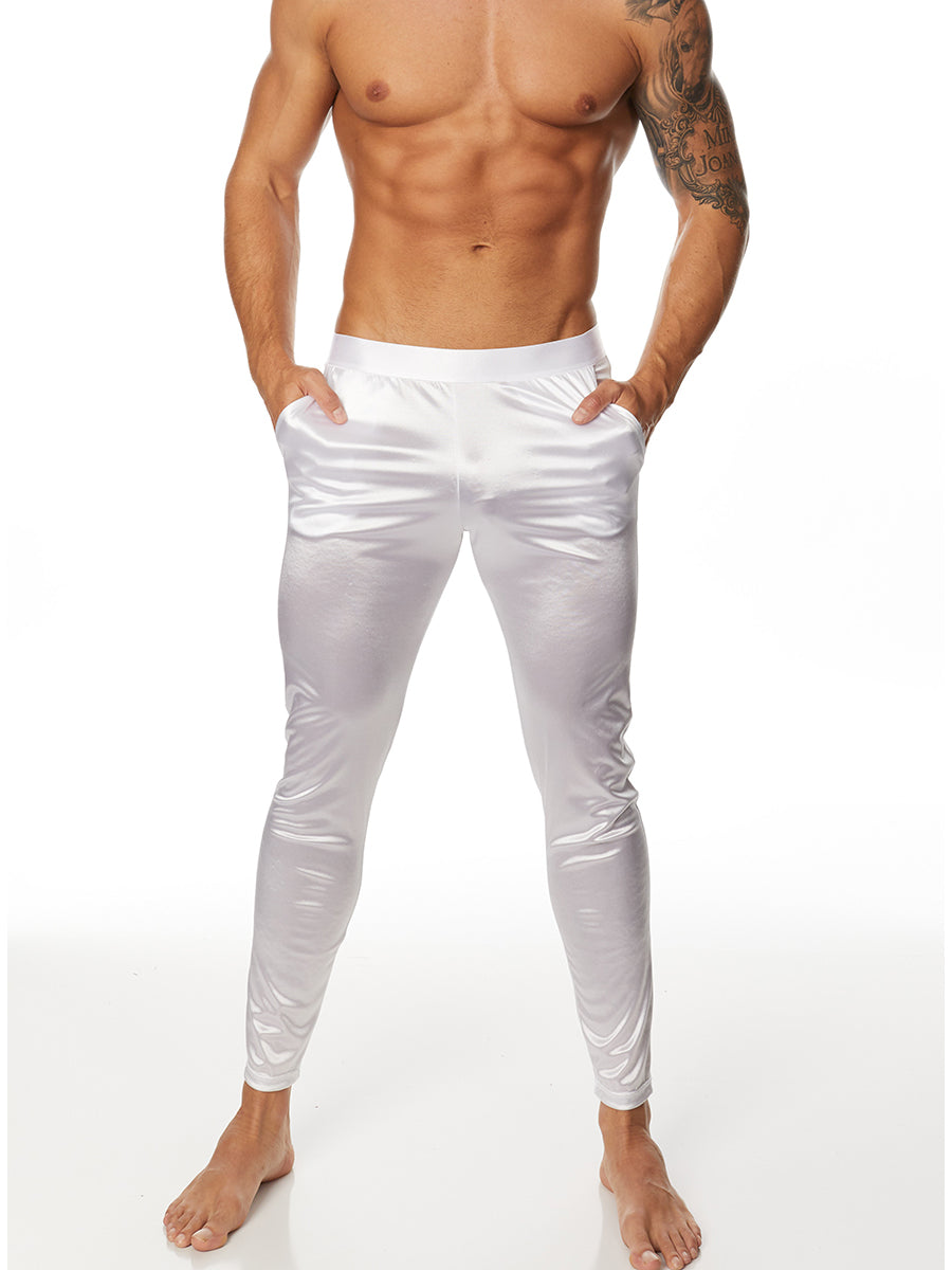 men's white satin leggings