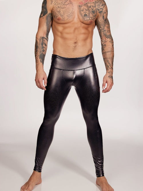 men's black pleather leggings - Body Aware