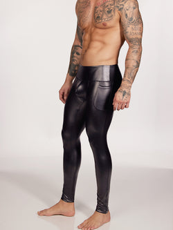 men's black pleather leggings - Body Aware