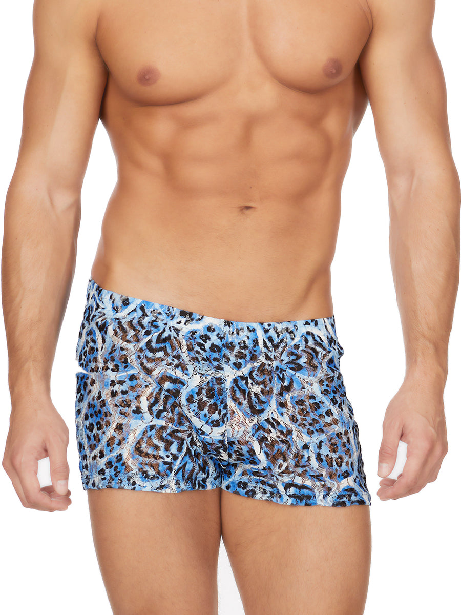 Men's Blue Leopard Mesh Shorts