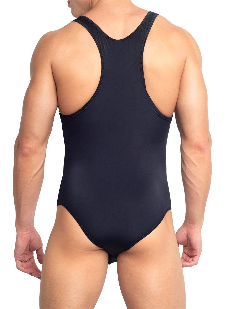 Men's black mesh bodysuit