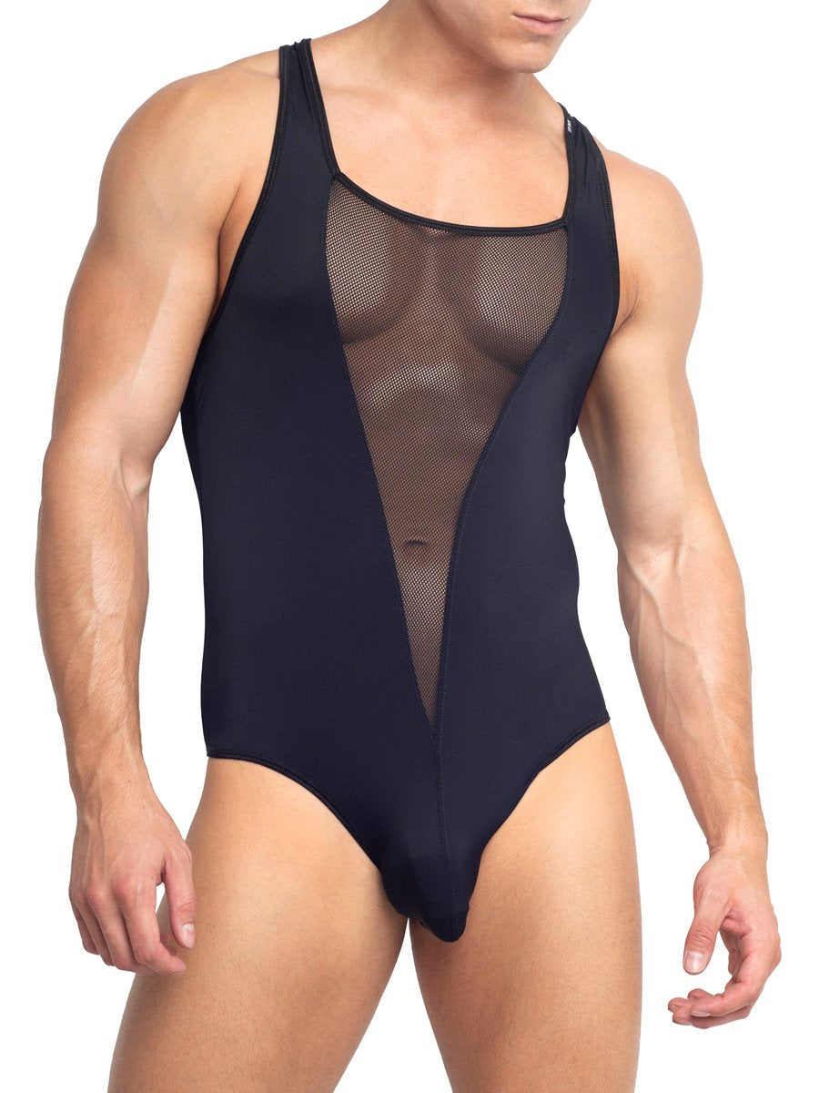 Men's black mesh bodysuit