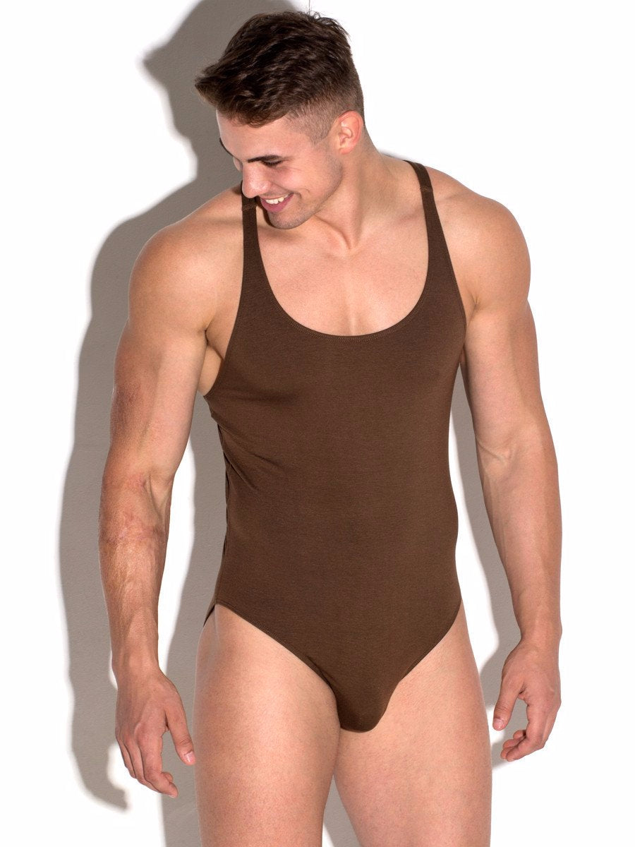 Men's brown bodysuit leotard
