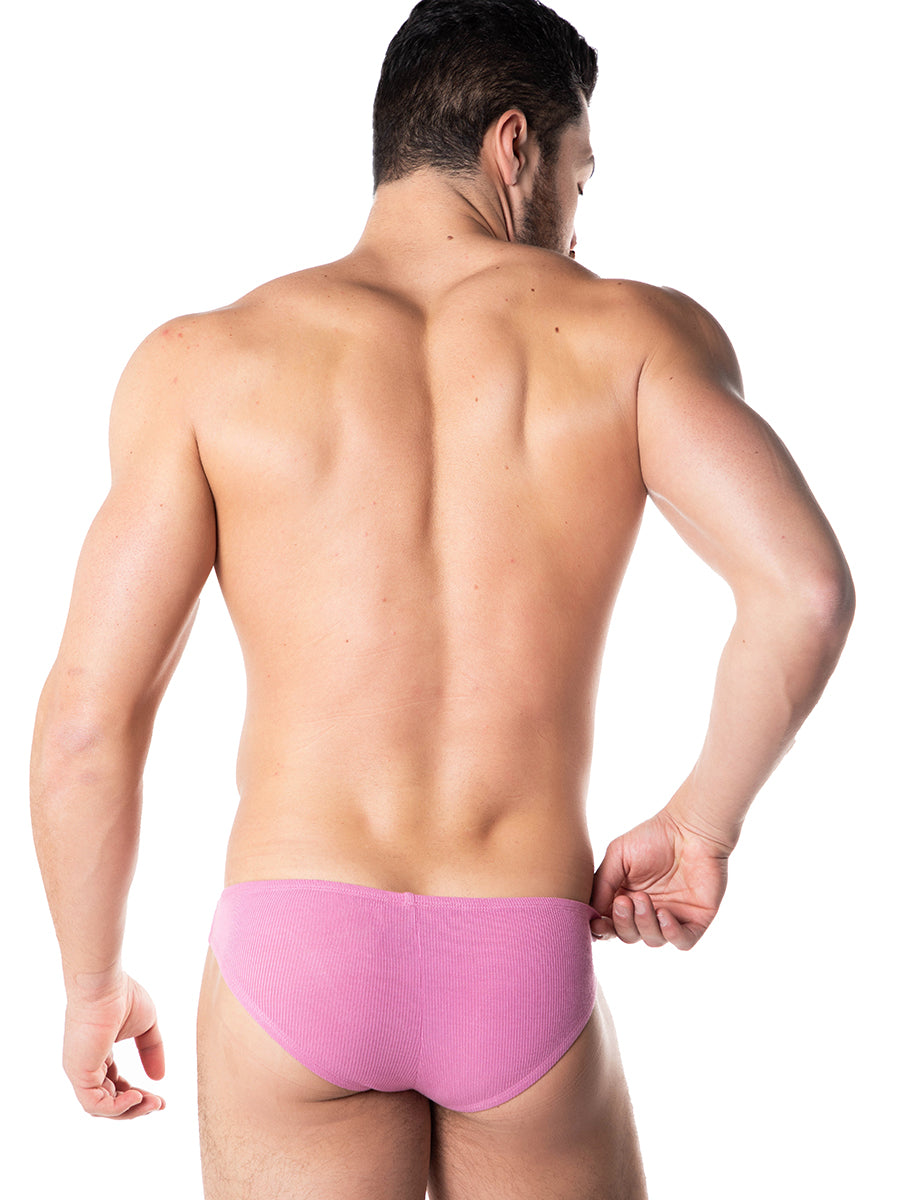 men's pink ribbed bikini briefs - Body Aware