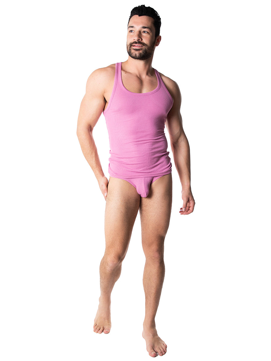 men's soft pink ribbed tank top - Body Aware