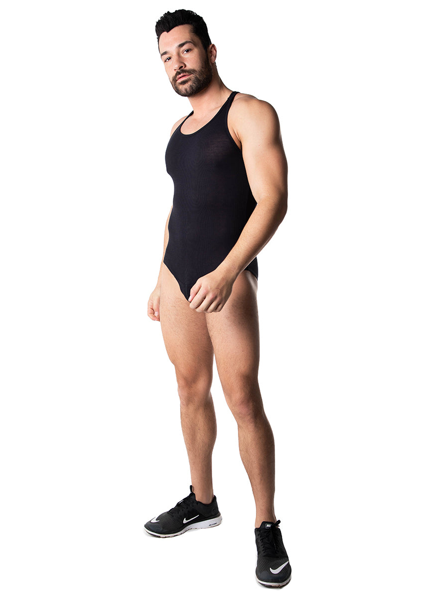 Men's Black Ribbed Bodysuit - Body Aware