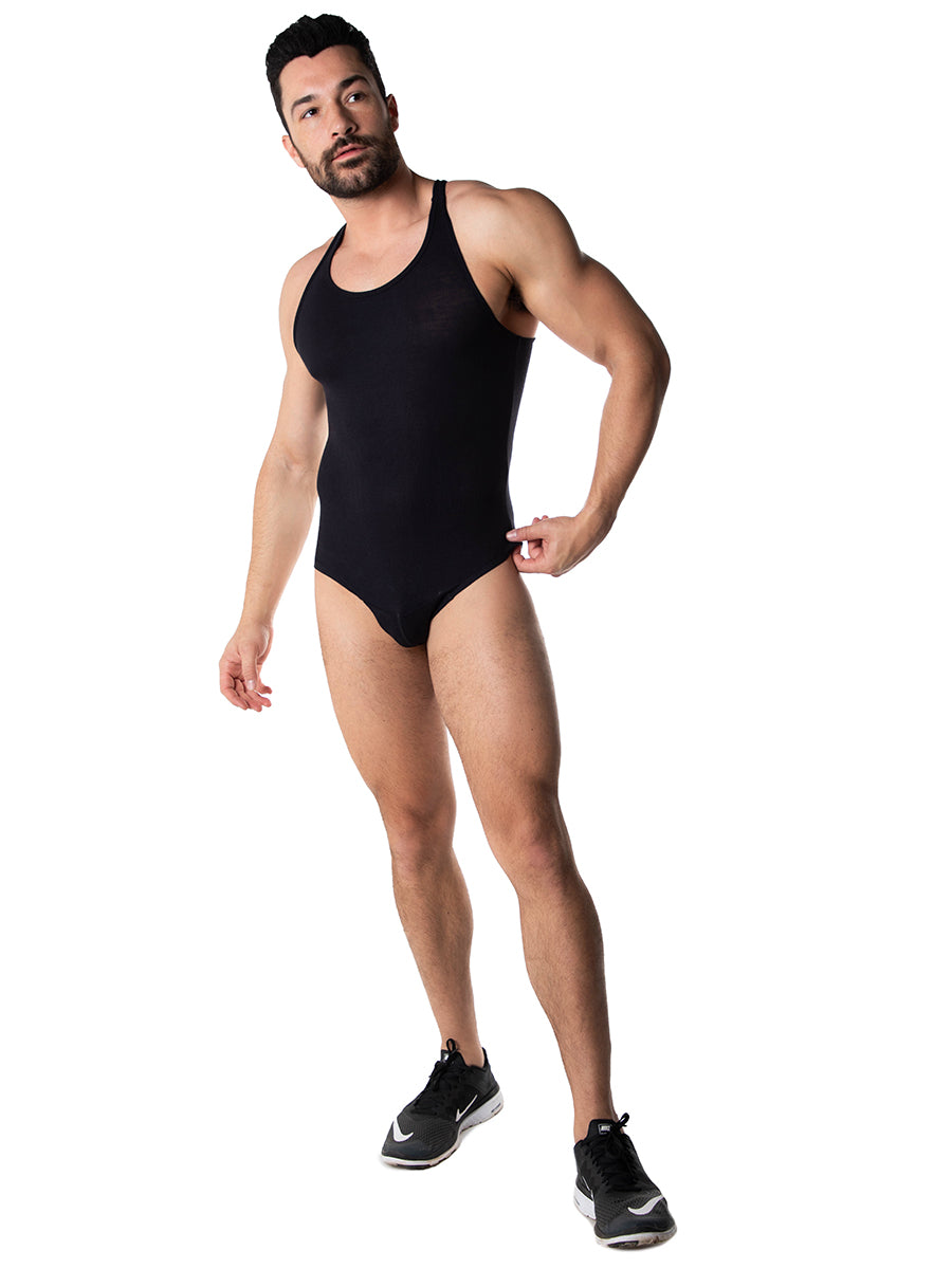 Men's Black Ribbed Bodysuit - Body Aware