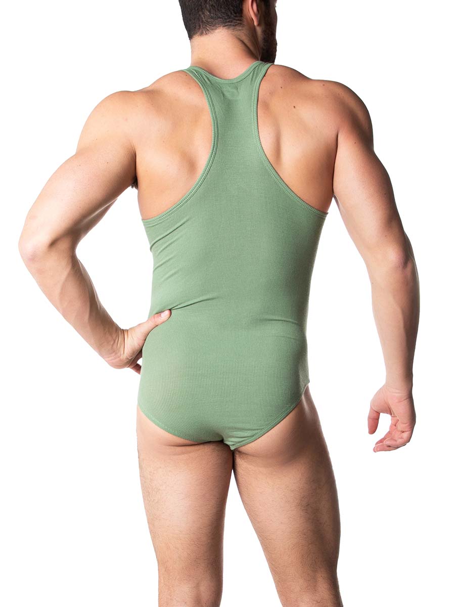 men's green ribbed bodysuit - Body Aware