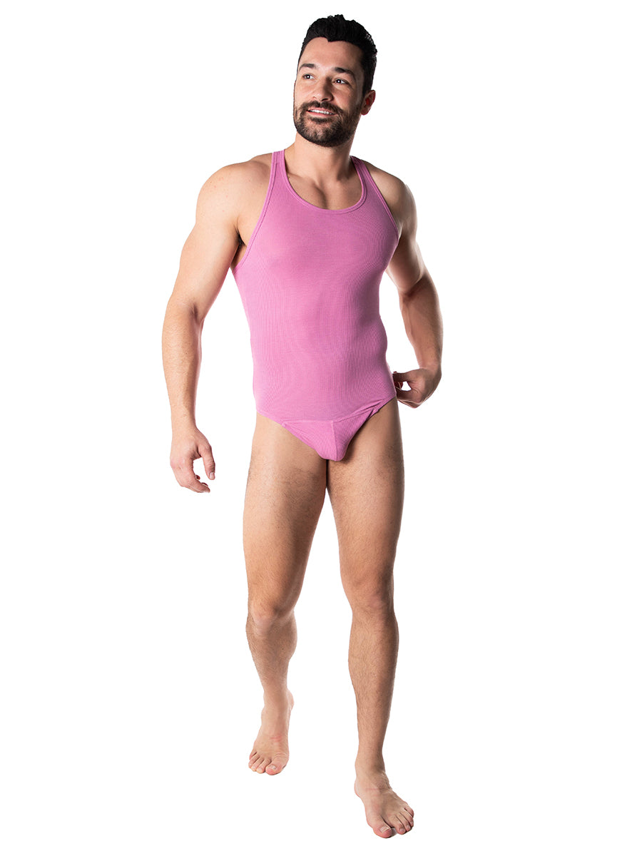 men's pink ribbed thong bodysuit - Body Aware