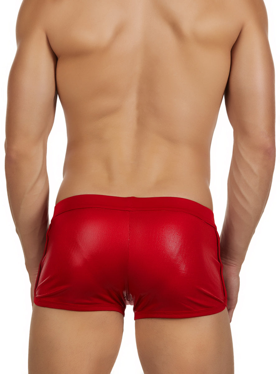Men's red glossy drawstring sport shorts swimwear