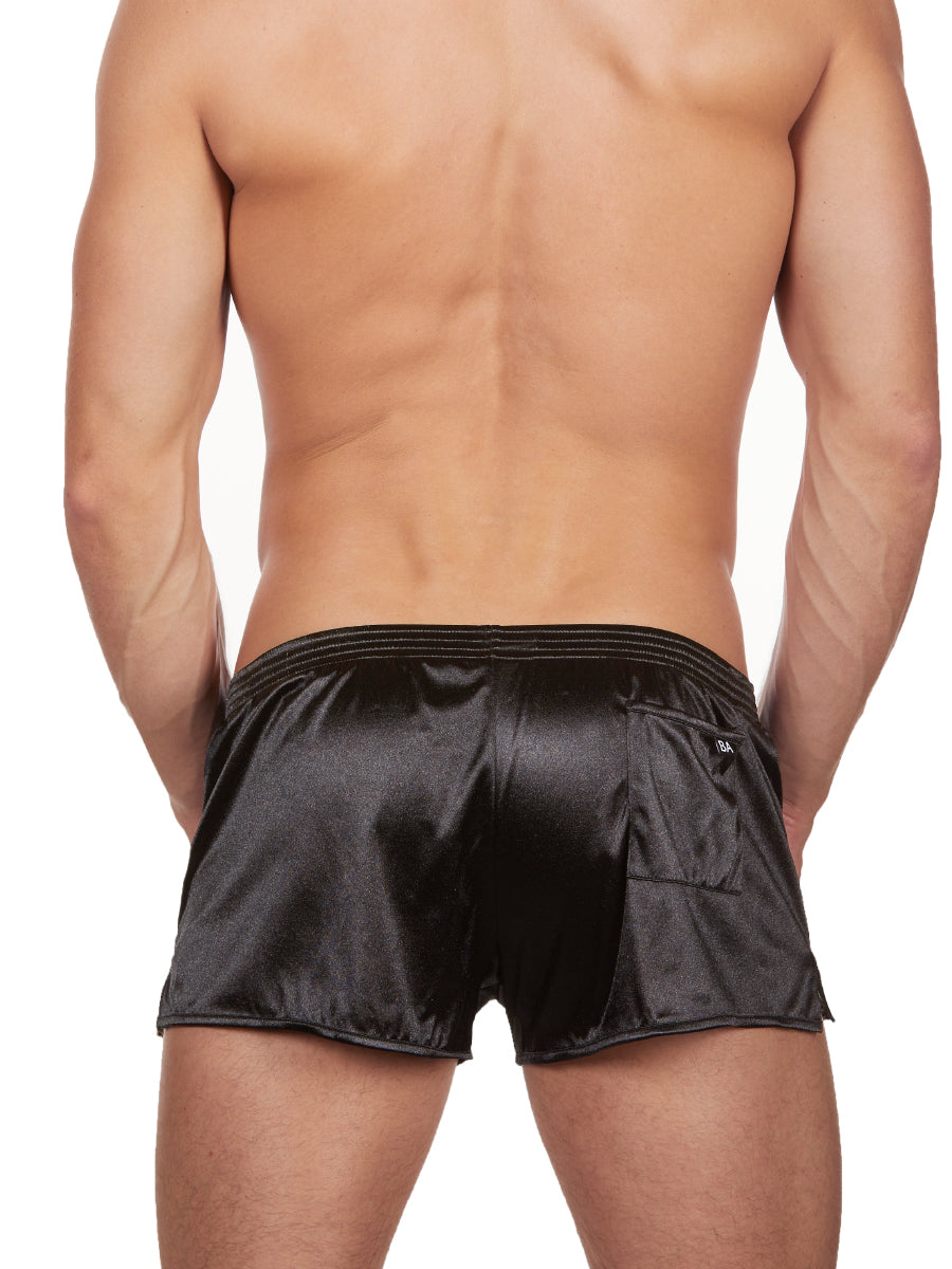 Men's black satin gym shorts