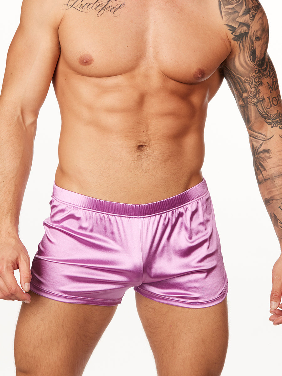 purple satin shorts