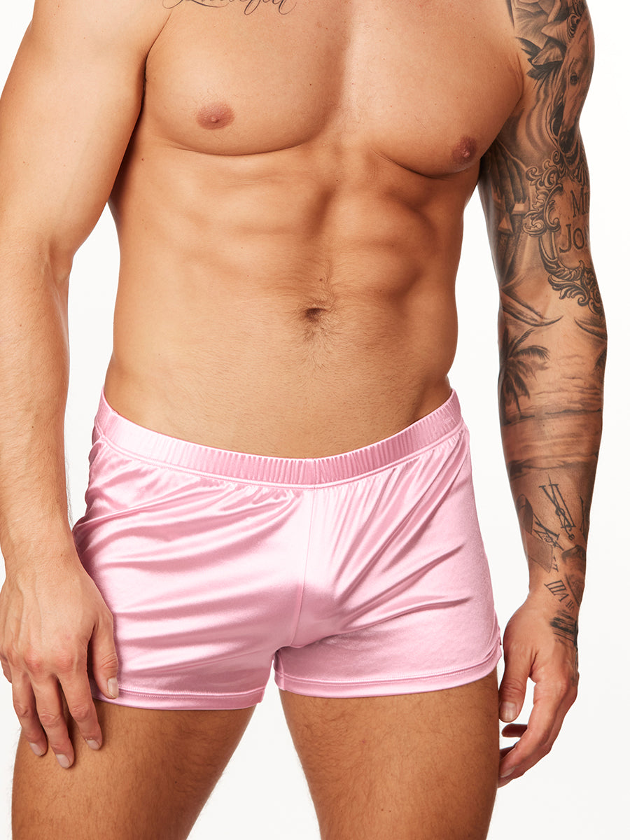 pink satin shorts
