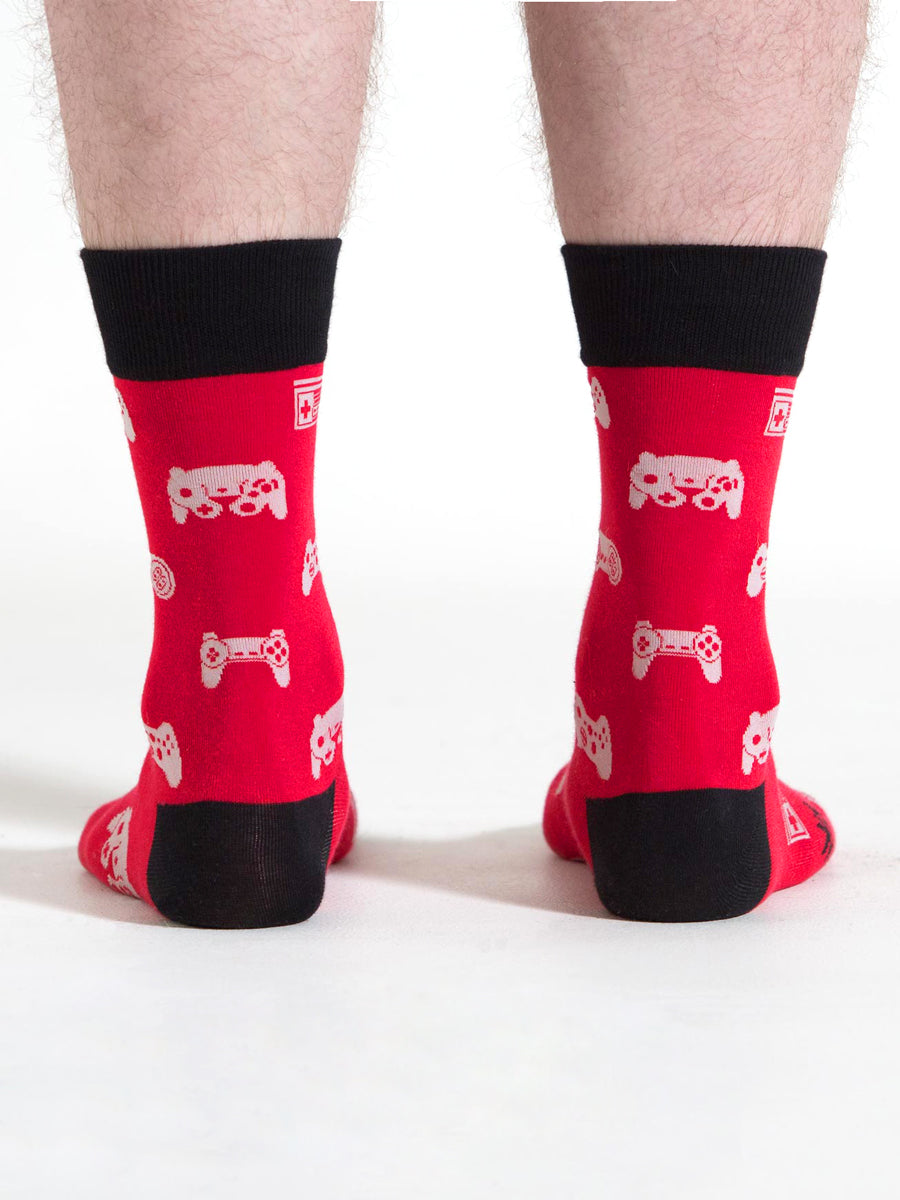 Men's red vintage video game controller patterned happy socks