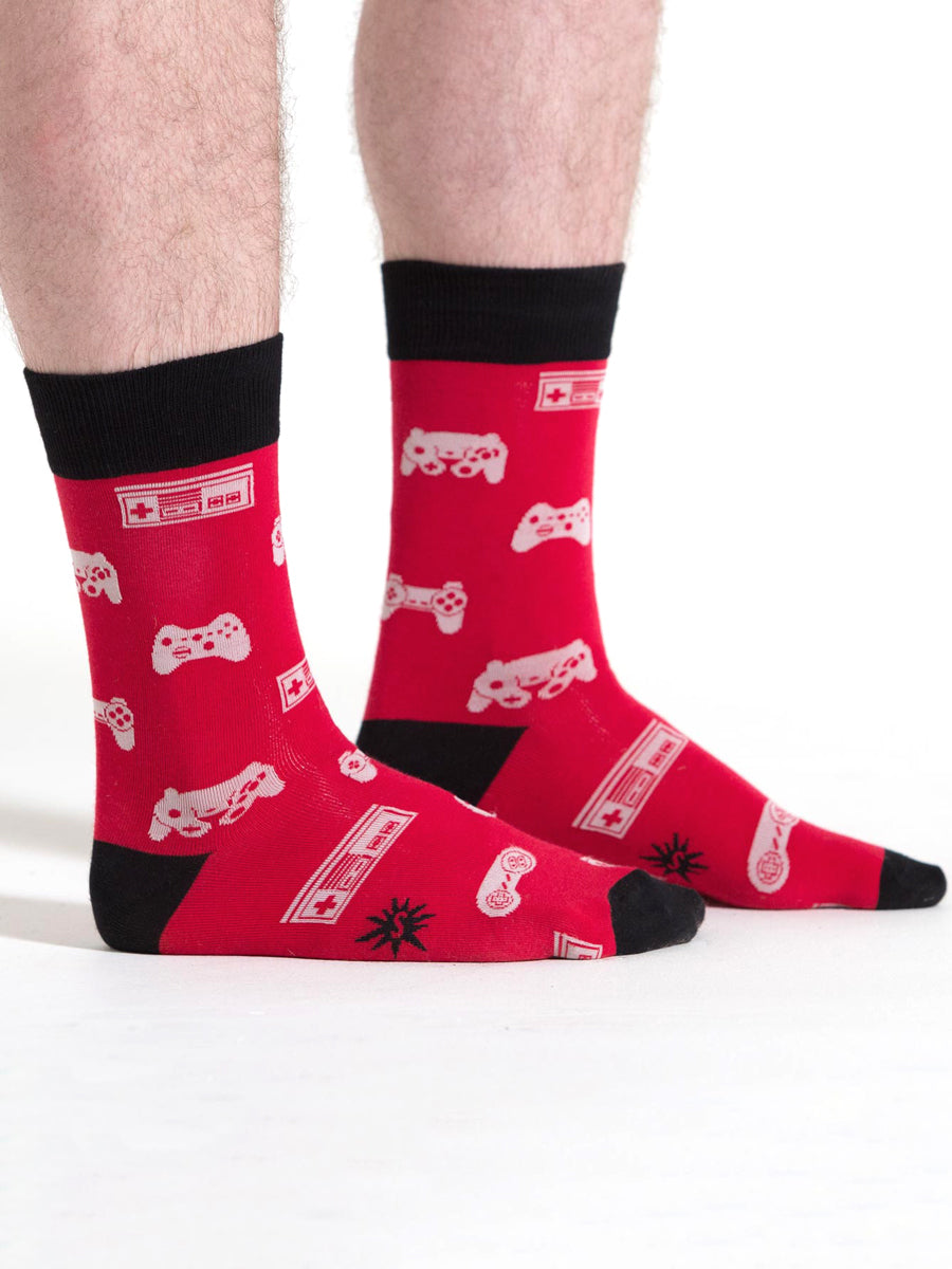 Men's red vintage video game controller patterned happy socks