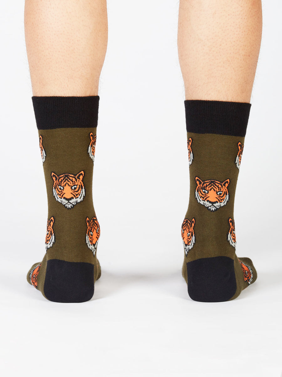 Men's tiger patterned black happy socks