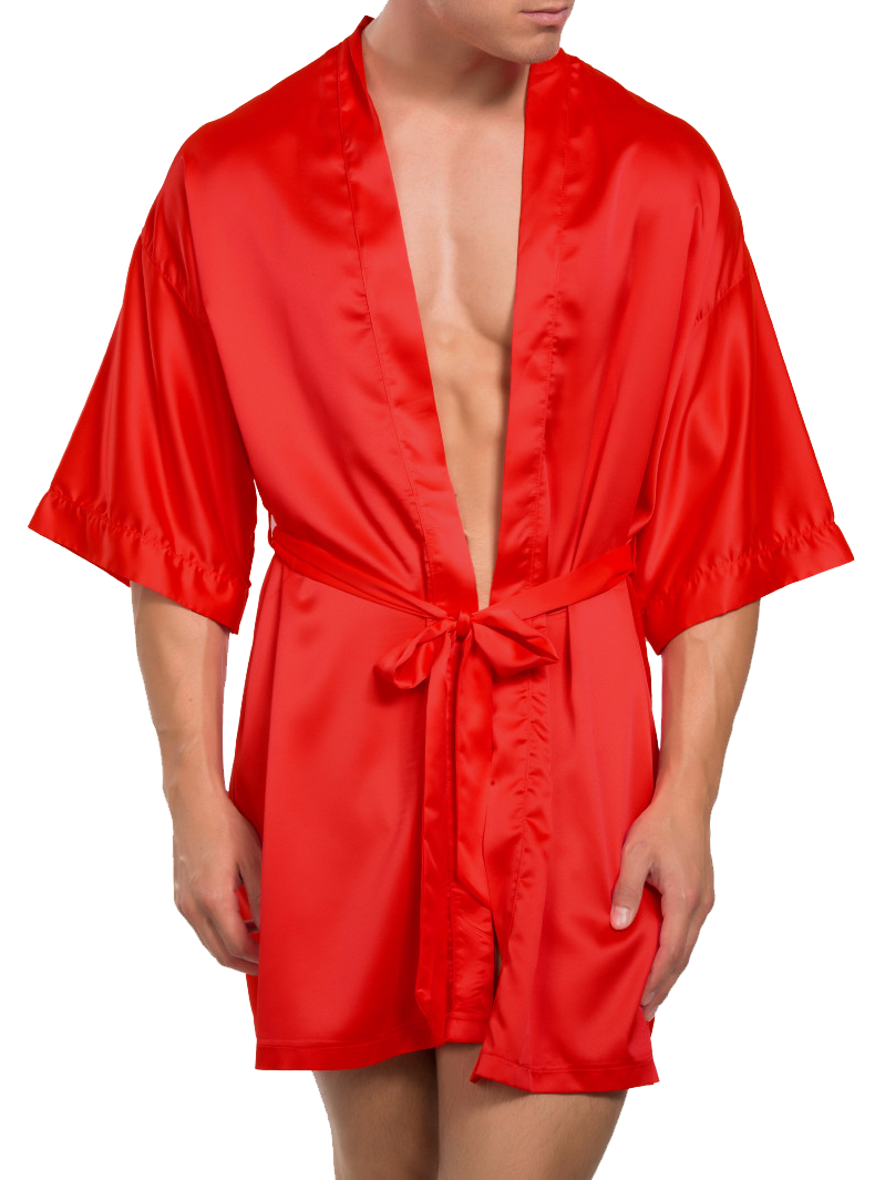 Men's red smooth and shiny satin robe