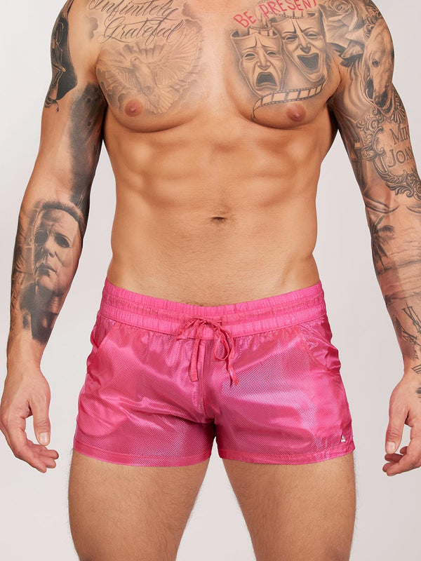 men's pink nylon gym shorts - Body Aware