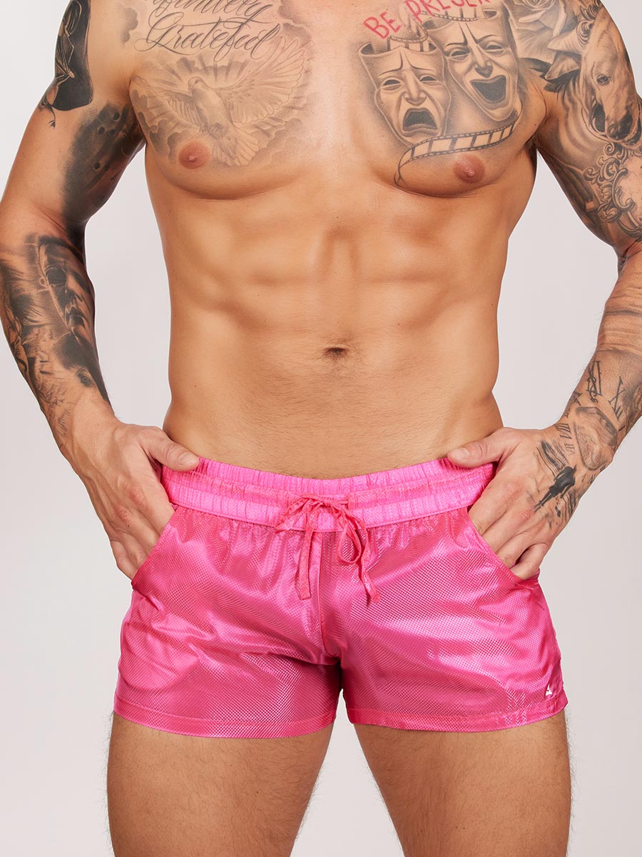 men's pink nylon gym shorts - Body Aware
