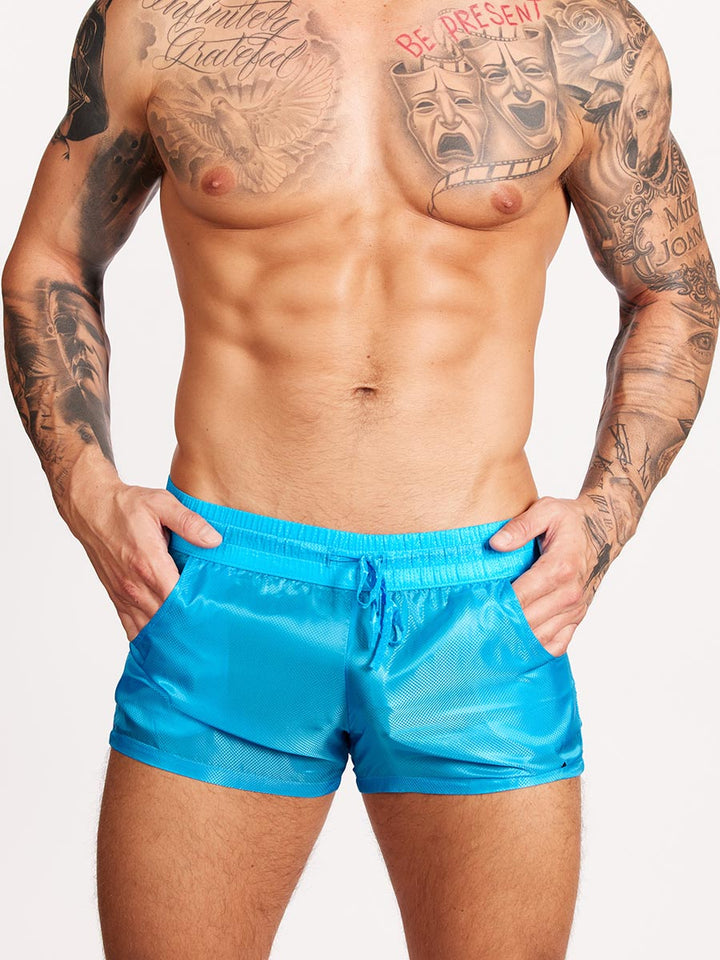 men's blue nylon gym shorts - Body Aware