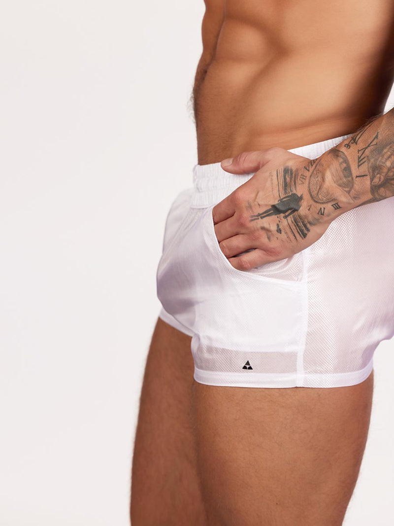 men's white nylon gym shorts - Body Aware