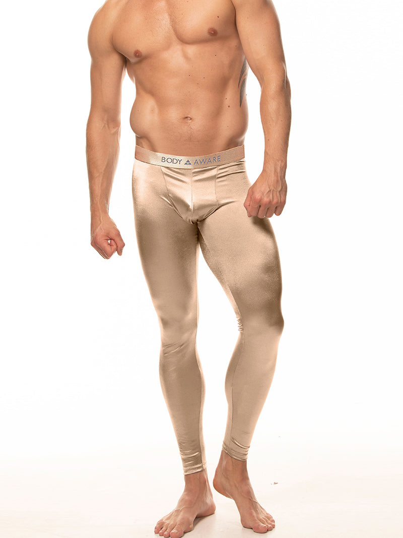 men's gold satin leggings - Body Aware