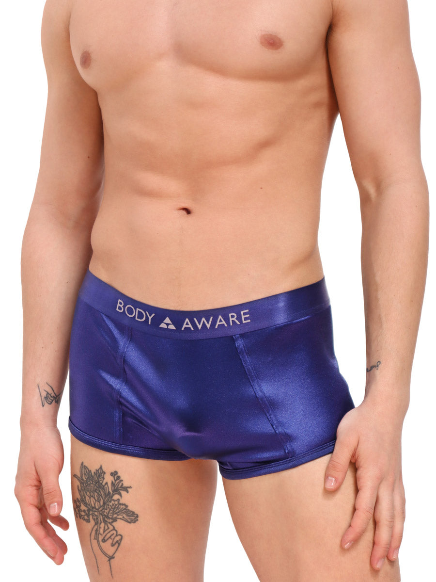 men's navy blue satin boxer briefs- Body Aware