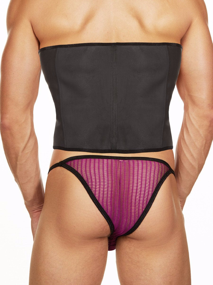 Men's black neoprene corset with a zipper