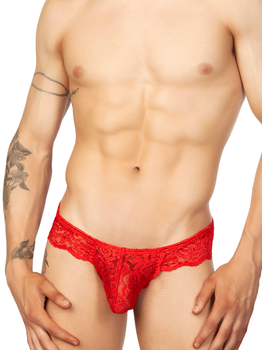 Men's red lace Brazilian brief