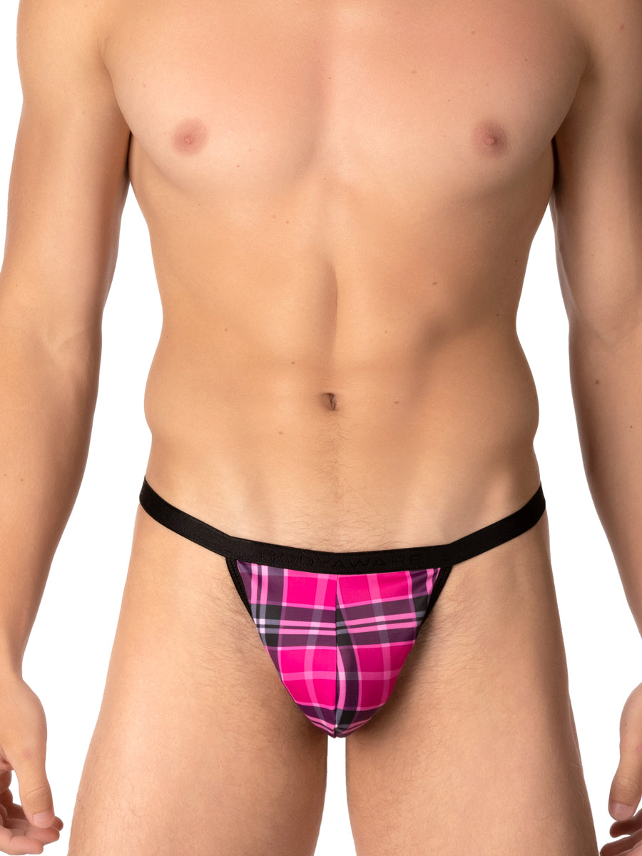 Men's pink plaid thong