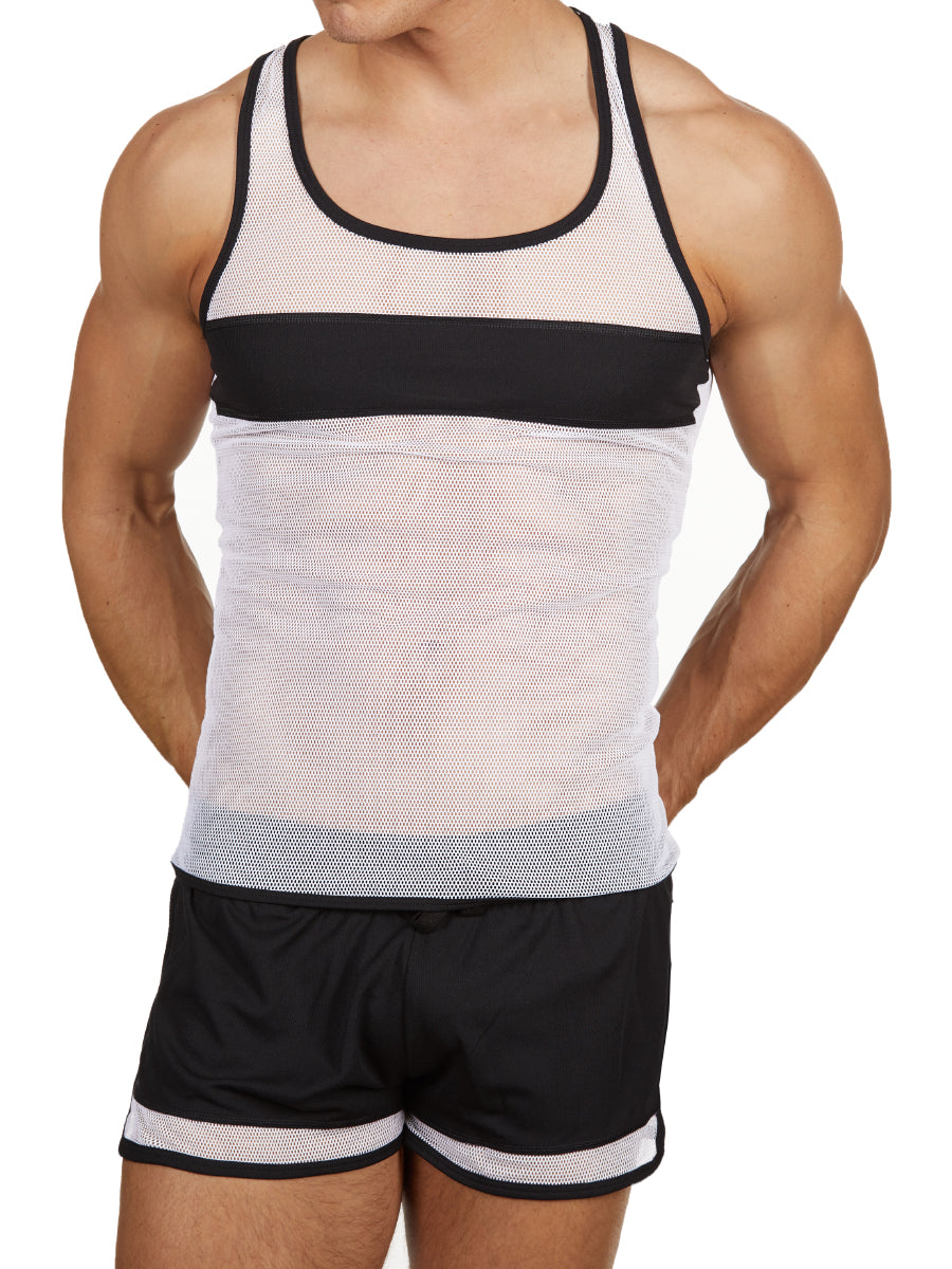 Men's white mesh sports tank top