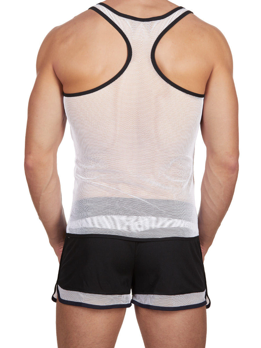 Men's white mesh sports tank top