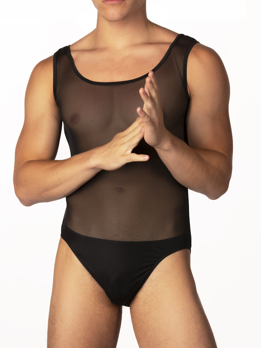 Men's Black Mesh Bodysuit