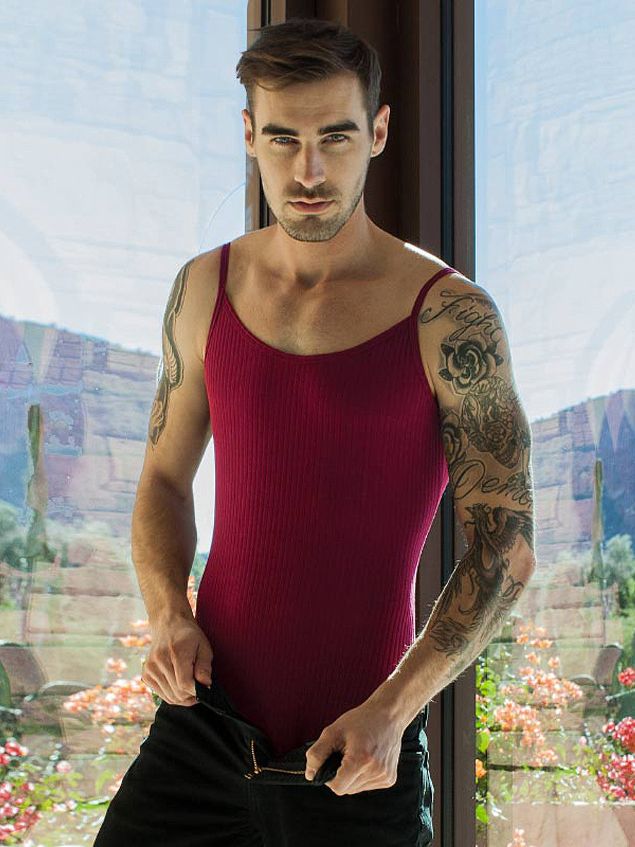 Men's maroon ribbed bodysuit