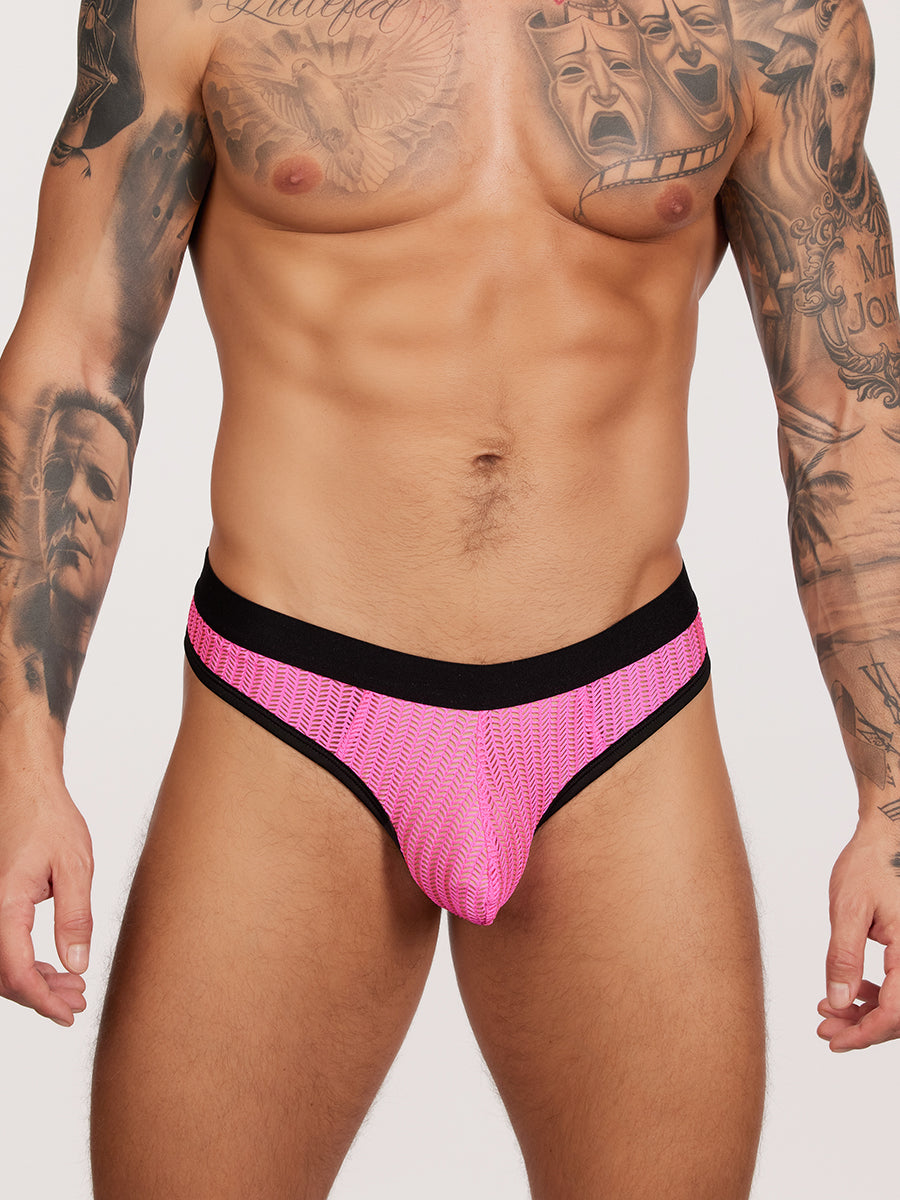 men's pink mesh thong - XDress