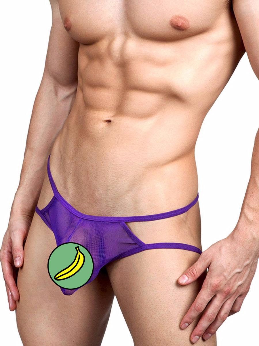 Men's purple mesh see through jock pouch underwear