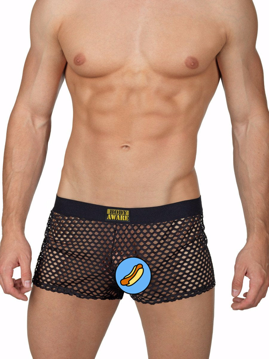 Men's black see through industrial mesh boxer shorts