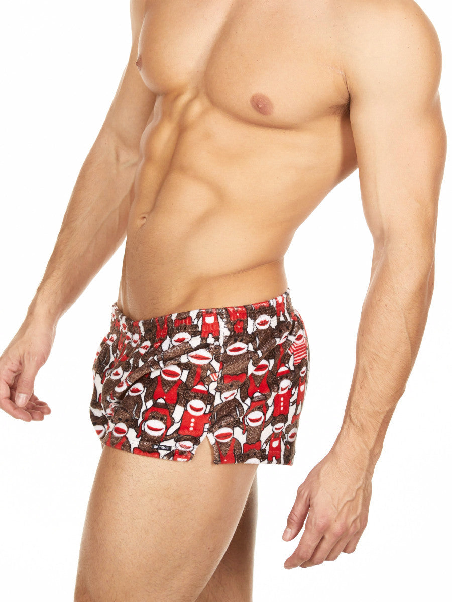 Men's fleece sock monkey pattern boxer shorts