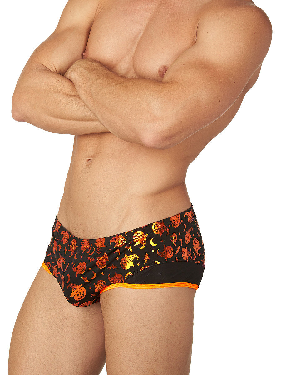 Men's orange and black Halloween patterned brief