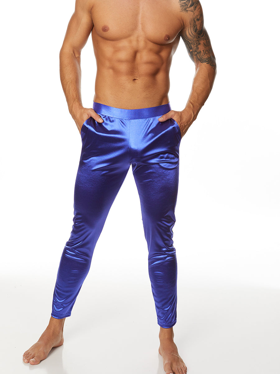 men's navy blue satin leggings
