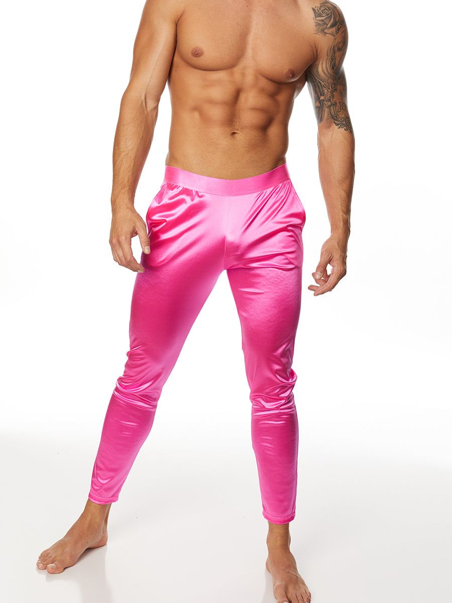 men's pink satin leggings