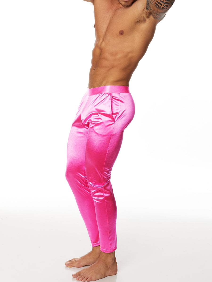 men's pink satin leggings