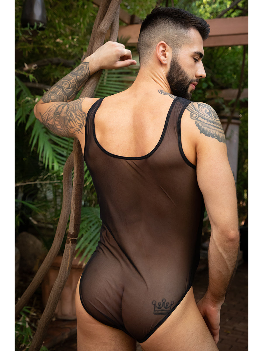 Men's Black Mesh Bodysuit