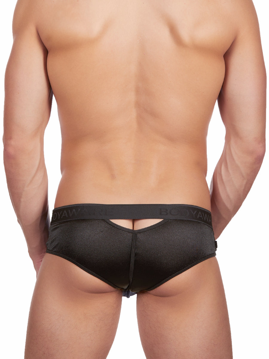 Men's black erotic satin cheeky brief underwear