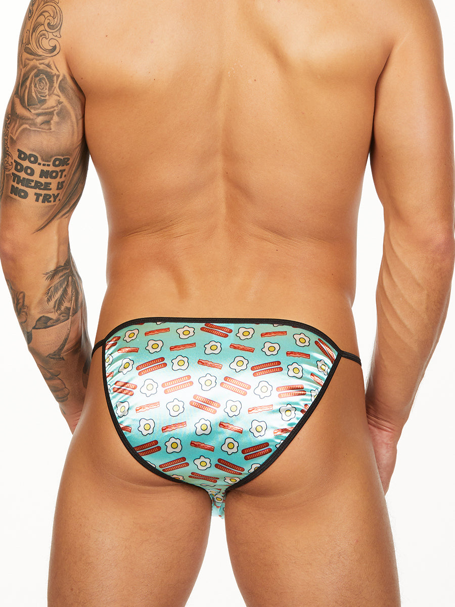 men's satin breakfast print tanga