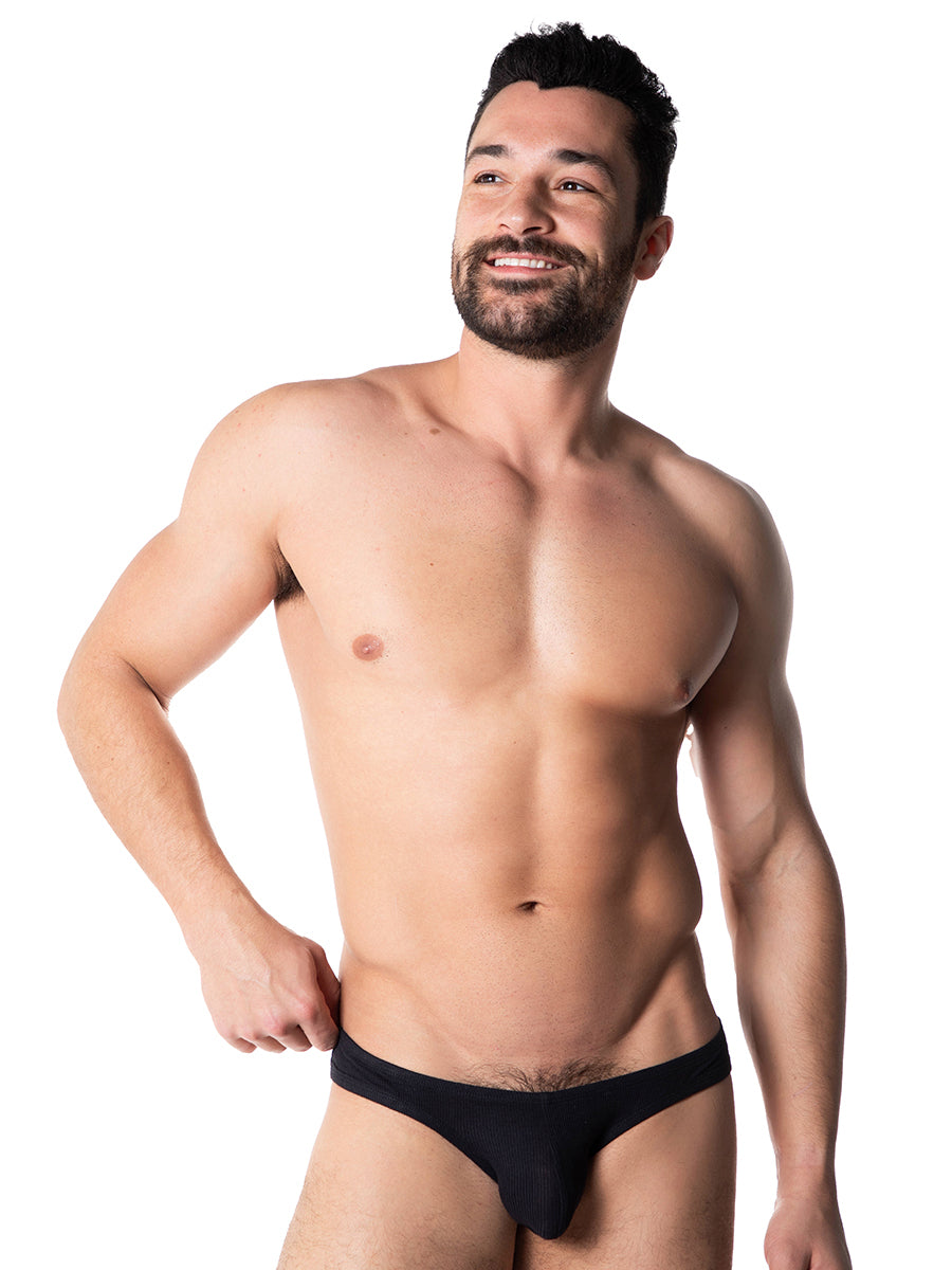 men's black ribbed bikini briefs - Body Aware