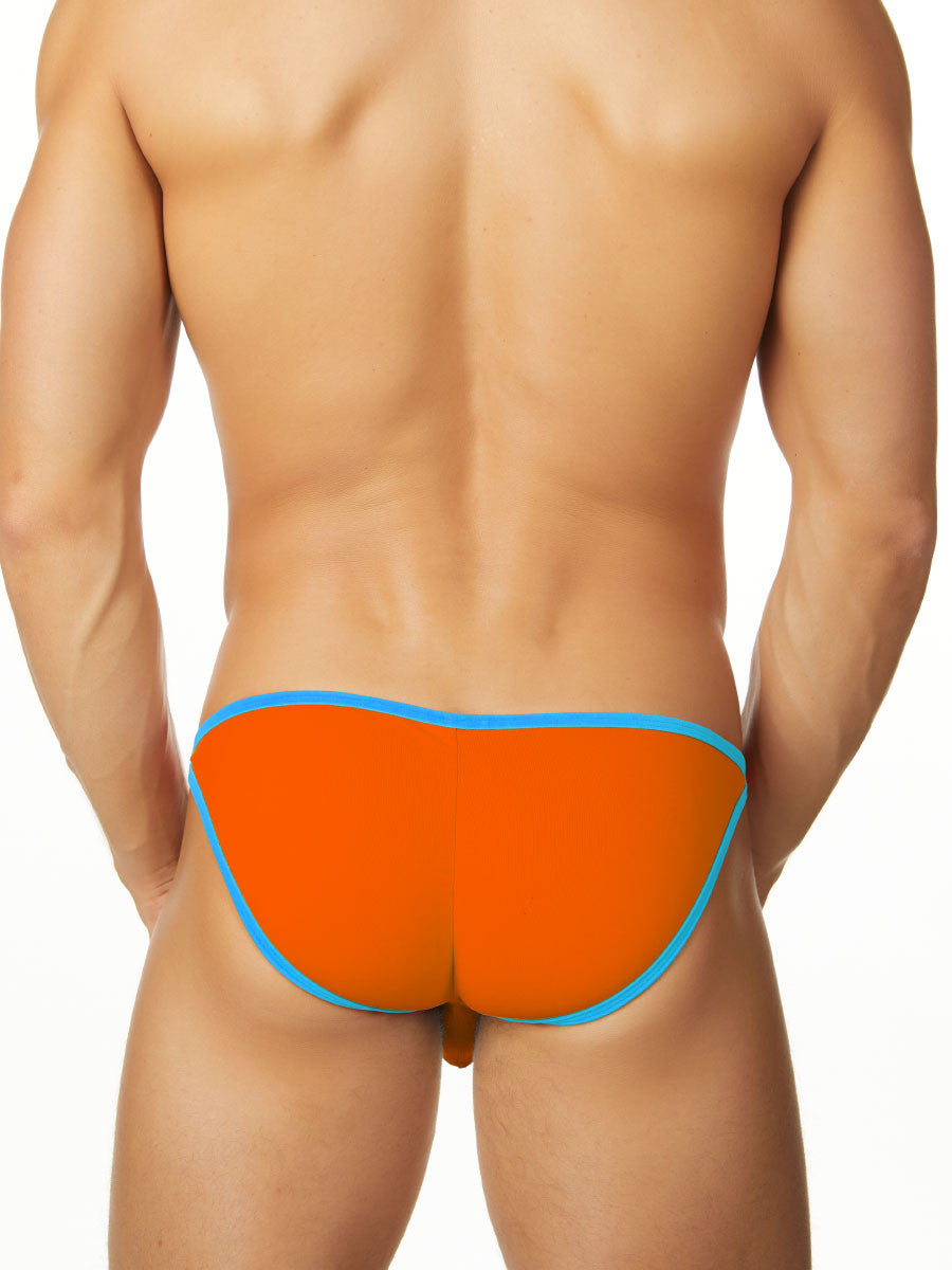 Men's turquoise and orange clip swim bikini