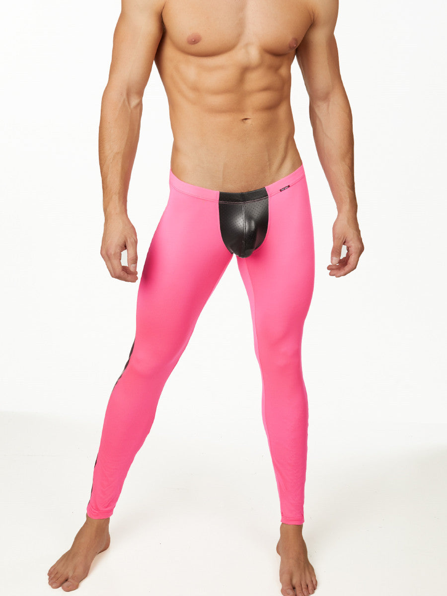 Men's hot pink and black sports stretch leggings