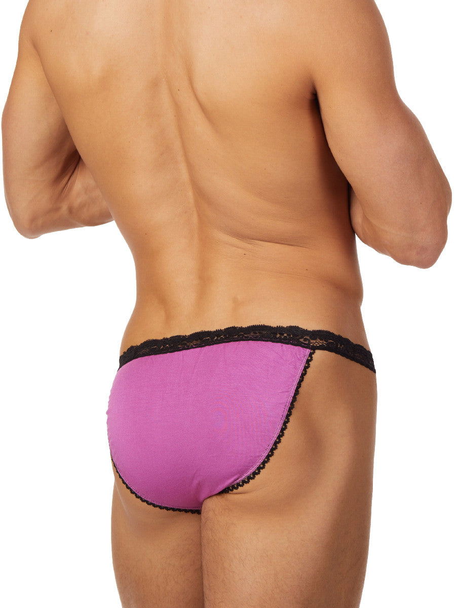 Men's pink soft lace and rayon tanga panties