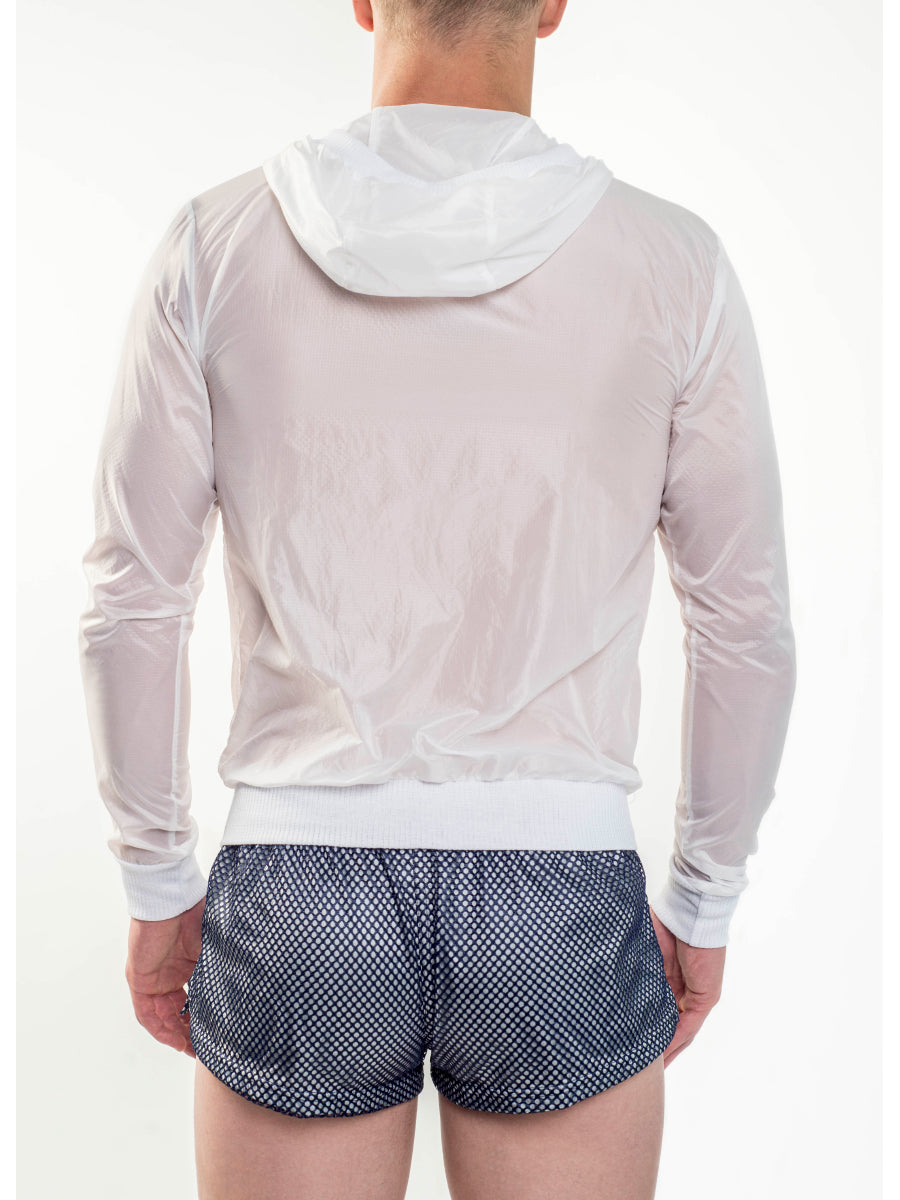 Men's white see through nylon hooded sports jacket